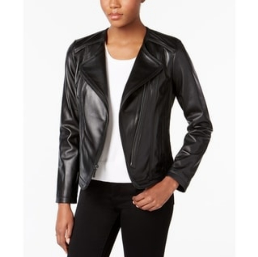 Michael Kors Asymmetrical Cutaway Leather Jacket XS NWT